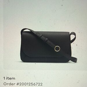 Cuyana Black Leather Shoulder or Crossbody Bag with Gold Ring Accent